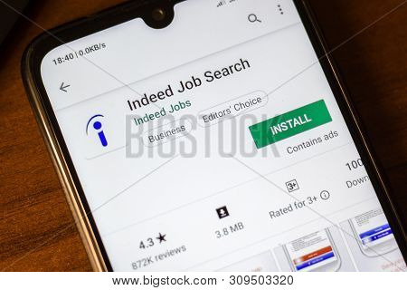 Ivanovsk, Russia - June 26, 2019: Indeed Job Search App On The Display Of Smartphone Or Tablet.