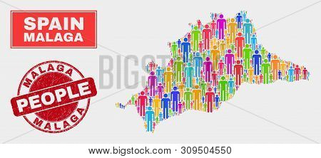 Demographic Malaga Province Map Illustration. People Bright Mosaic Malaga Province Map Of Humans, An