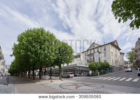 Baden Baden, Germany - April 24, 2019: Beautiful Chestnut Alley Along Sophien Street In Baden Baden,