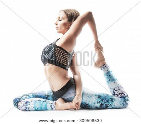 Beautiful Young Woman Practicing Yoga On White Background