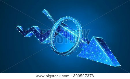 Magnifying Glass On Downtrend Arrow. Market Crisis Analysis, Infographic Reserch Concept. Abstract, 