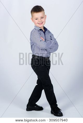 Little Boy Wear Formal Clothes. Cute Boy Serious Event Outfit. Impeccable Style. Happy Childhood. Ki