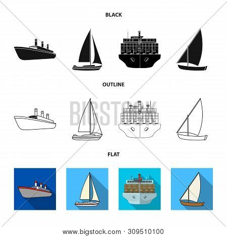 Vector Design Of Yacht And Ship Icon. Set Of Yacht And Cruise Vector Icon For Stock.