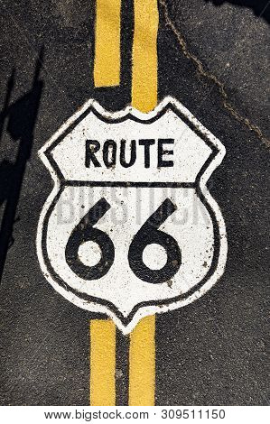 Route 66 Sign At The Street In White