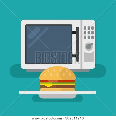 Microwave Hot Burger Flat Vector Gaphic. Fast Food Option.