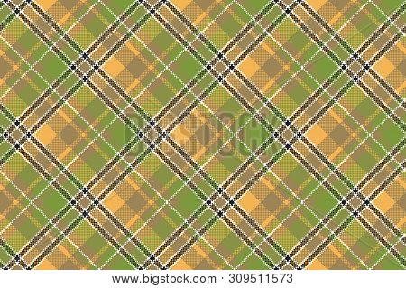 Green Yellow Fabric Pixel Texture Seamless Pattern. Vector Illustration.