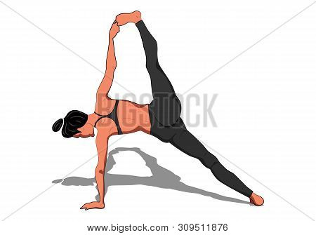 Beautiful Girl Exercising Yoga. Yoga Asana Vasishthasana Ii Pose Vasistha
