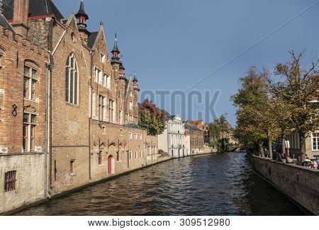 Classic Panoramic View Of The Historic City Center Of Brugge, Often Referred To As The Venice Of The