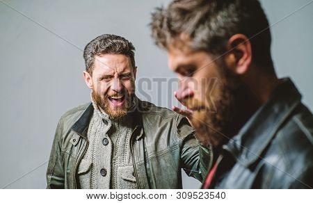 Showdown Concept. Conflict And Confrontation. Man Argue While Guy Feel Sorry. Feel Guilty. Fail And 