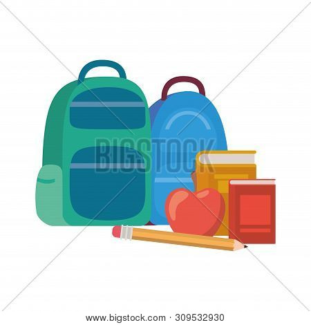 Handbag School With Notebooks On White Background Vector Illustration Design