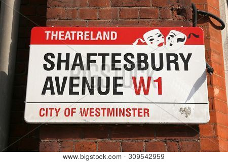 London, Uk - July 6, 2016: Shaftesbury Avenue Theatreland Sign In London, Uk. London Is The Most Pop