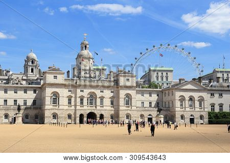London, Uk - July 6, 2016: People Visit Horse Guards Parade In London. The Square Is A Vast, Gravel-