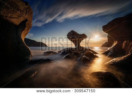 Kannestein Rock On Maloy Island In Sunset Light, Norway