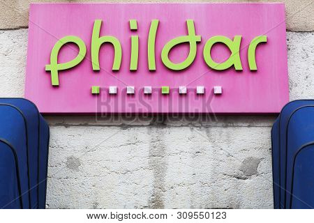 Cremieu, France - June 19, 2019: Phildar Logo On A Wall. Phildar Is A French Womens Ready To Wear An