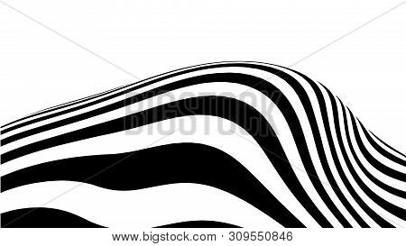 Optical Illusion Wave. Abstract 3D Black And White Illusions. Horizontal Lines Stripes Pattern Or Ba