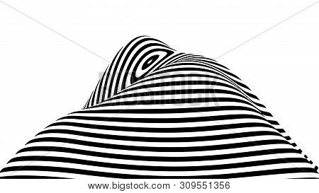 Optical Illusion Wave. Abstract 3D Black And White Illusions. Horizontal Lines Stripes Pattern Or Ba