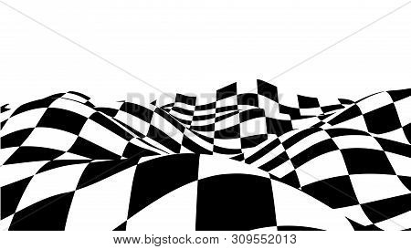 Optical Illusion Wave. Chess Waves Board. Abstract 3D Black And White Illusions. Horizontal Lines St