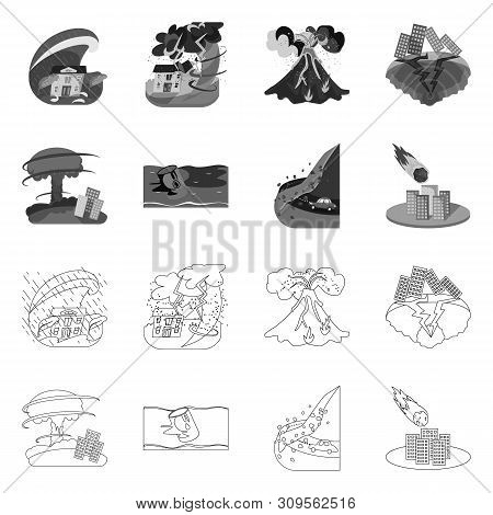 Vector Design Of Weather And Distress Icon. Set Of Weather And Crash Vector Icon For Stock.
