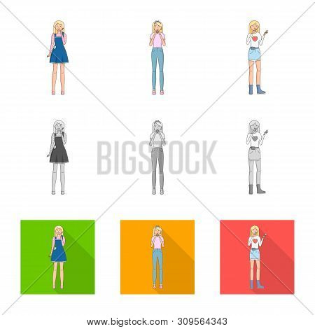 Vector Design Of Posture And Mood Symbol. Set Of Posture And Female Vector Icon For Stock.