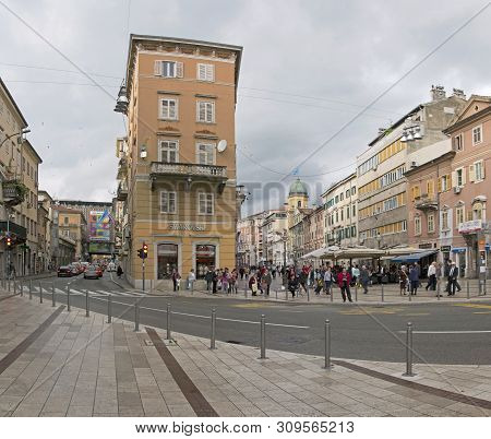 Rijeka, Croatia - October 17, 2014: Korzo Main Walking Street In Downtown Rijeka, Croatia.
