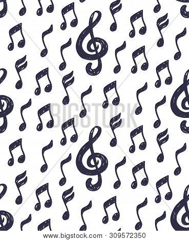 Musical Notes And Treble Clef Simple Sketchy Seamless Vector Pattern