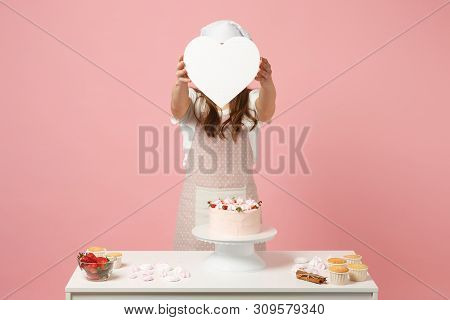 Chef Cook Confectioner Or Baker In Apron White T-shirt, Toque Chefs Hat Cooking Cake Or Cupcake At T