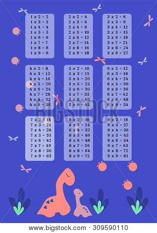 Multiplication Table With Cartoon Dino Chart Poster Mathematical Examples For Printing Educational M
