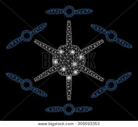 Glossy Mesh Hexacopter With Lightspot Effect. Abstract Illuminated Model Of Hexacopter Icon. Shiny W