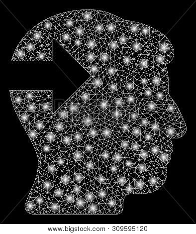 Glossy Mesh Head Plug-in Arrow With Glow Effect. Abstract Illuminated Model Of Head Plug-in Arrow Ic