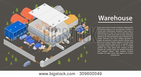 Modern Warehouse Concept Banner. Isometric Illustration Of Modern Warehouse Vector Concept Banner Fo