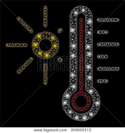 Glossy Mesh Hot Weather With Lightspot Effect. Abstract Illuminated Model Of Hot Weather Icon. Shiny