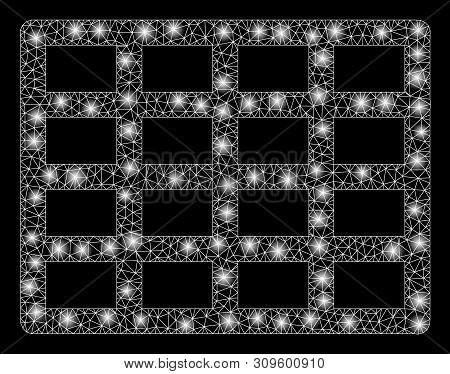 Glowing Mesh Grid With Glare Effect. Abstract Illuminated Model Of Grid Icon. Shiny Wire Carcass Tri