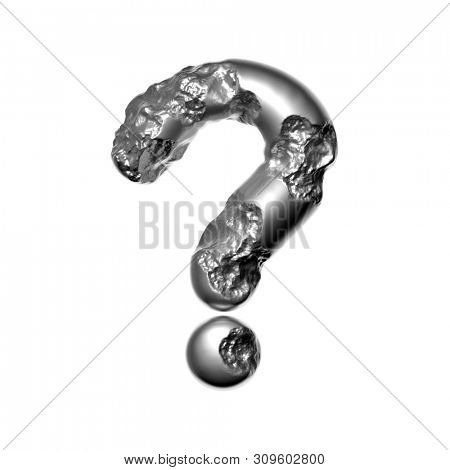 Melted steel interrogation point - 3d Hammered steel symbol isolated on white background. this alphabet is perfect for creative illustrations related but not limited to Technology, Industry, Sci-fi...