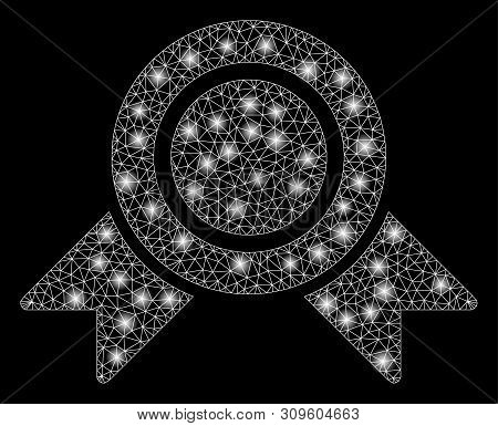 Glossy Mesh Honour Medal With Glitter Effect. Abstract Illuminated Model Of Honour Medal Icon. Shiny