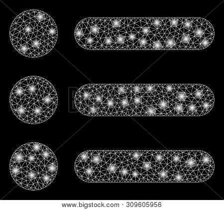 Glossy Mesh Items With Sparkle Effect. Abstract Illuminated Model Of Items Icon. Shiny Wire Carcass 
