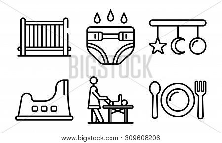 Babysitter Icons Set. Outline Set Of Babysitter Vector Icons For Web Design Isolated On White Backgr