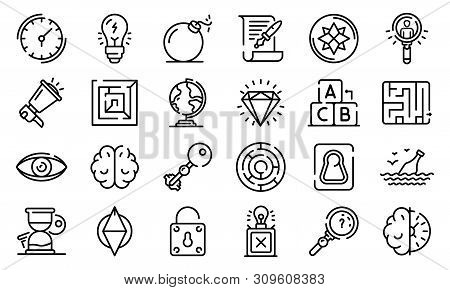 Quest Icons Set. Outline Set Of Quest Vector Icons For Web Design Isolated On White Background