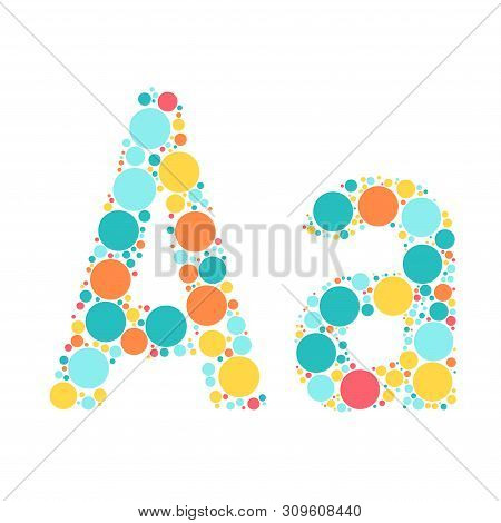 A Letter Of The Alphabet From Colored Circles Laid Out By A Cheerful Mozayka. Vector Font Illustrati