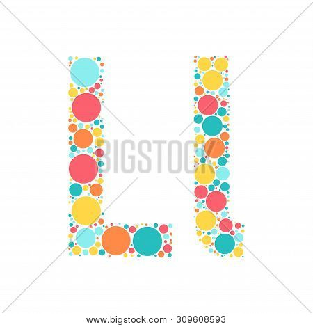 A Letter Of The Alphabet From Colored Circles Laid Out By A Cheerful Mozayka. Vector Font Illustrati
