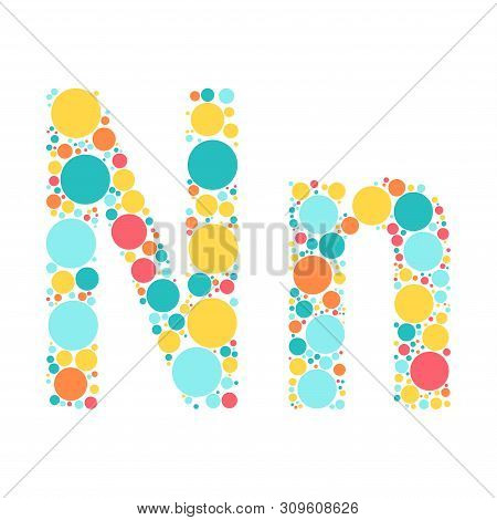 A Letter Of The Alphabet From Colored Circles Laid Out By A Cheerful Mozayka. Vector Font Illustrati
