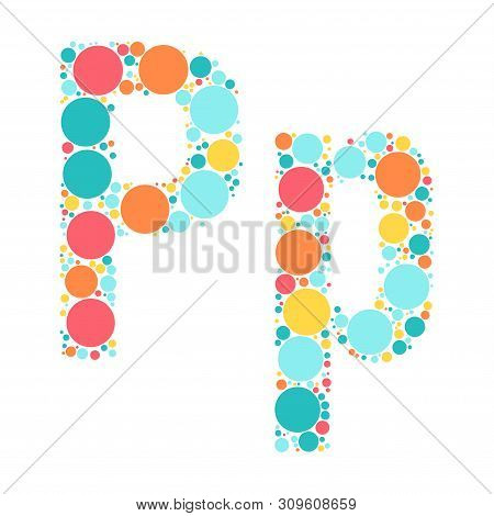 A Letter Of The Alphabet From Colored Circles Laid Out By A Cheerful Mozayka. Vector Font Illustrati