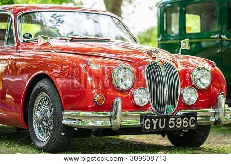 Bedford, Bedfordshire, Uk June 2 2019 Fragment Of Jaguar Mark 2 Or Xk 150