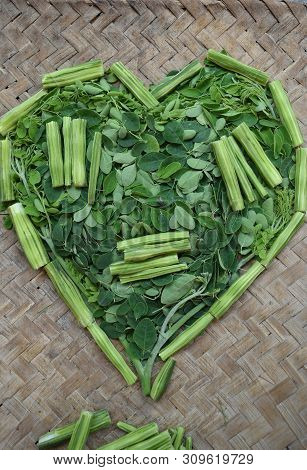 Moringo Tree Leaves And Drumsticks Fruits Of This Plants