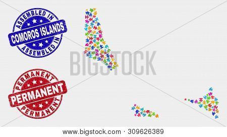 Element Comoros Islands Map And Blue Assembled Seal Stamp, And Permanent Distress Seal Stamp. Colorf