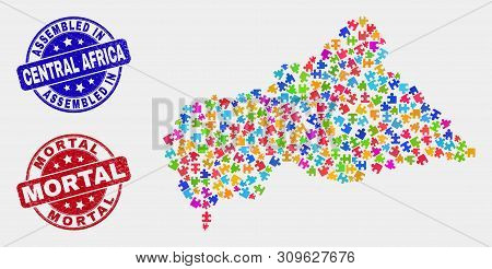 Component Central African Republic Map And Blue Assembled Seal Stamp, And Mortal Distress Seal Stamp