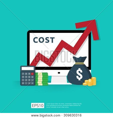 Cost Fee Spending Increase With Red Arrow Rising Up Growth Diagram. Business Cash Reduction Concept.