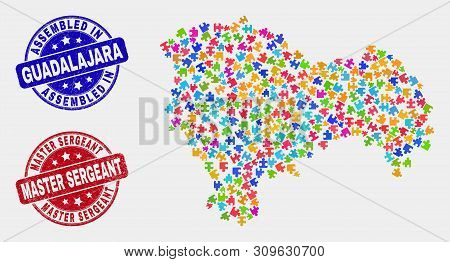 Bundle Guadalajara Province Map And Blue Assembled Stamp, And Master Sergeant Textured Seal Stamp. C