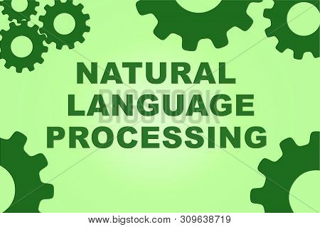 Natural Language Processing Sign Concept Illustration With Green Gear Wheel Figures On Pale Green Ba