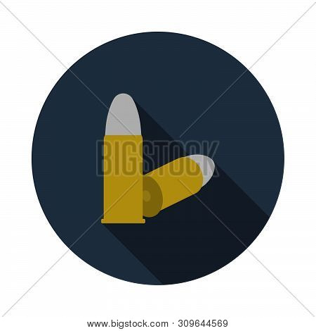 Pistol Bullets Icon. Flat Circle Stencil Design With Long Shadow. Vector Illustration.