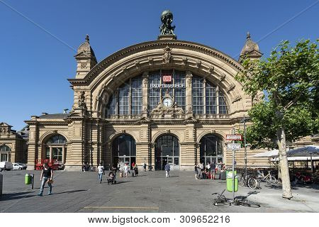 Frankfurt, Germany. July 2019.   The Facade Of The Frankfurt Hauptbahnhof Railway Station Building